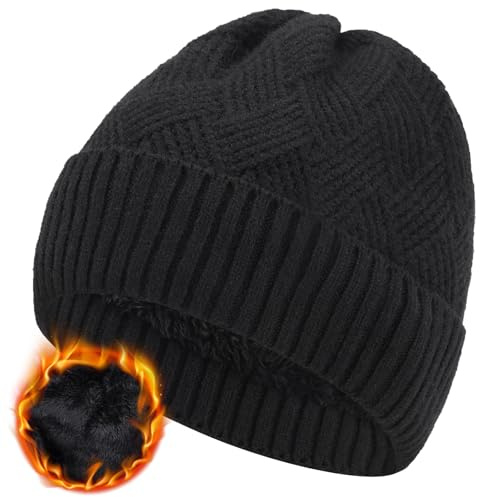 sportvibe Knit Beanie Hat for Women and Men, Comfortable Breathable Soft Beanie, Warm Winter Plush Hat, Gifts for Women Men Mom Dad, Black