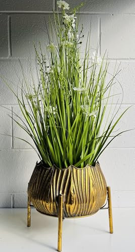 My Square Mile Gold Plant Pot, Indoor Vintage Planter With Legs, Cachepot 31cms Wide 30cms Height