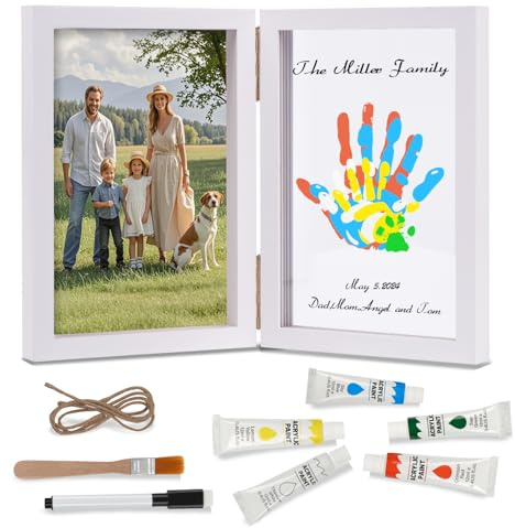 Nabance Kit Impronte Mani Famiglia 4 Pannelli In Plexiglas 5 Colori, Impronta Mani e Piedi Neonati Ideale per Anniversari, Regali di Nascita, Festa della Mamma, Festa del Papà, Bianco