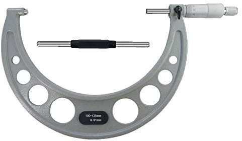 Vernier Caliper,Metric Outside Micrometer, With Carbide Body And Stainless Steel Anvil, Equipped With A Locking Device And Chrome - Plated Ratchet Thimble(100-125mm)