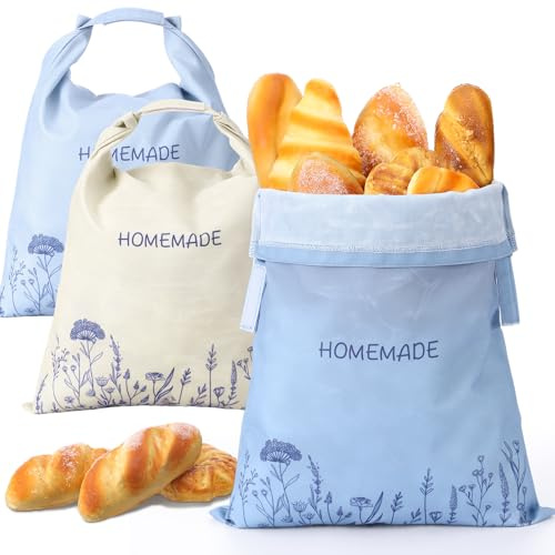 Perthlin 3 bolsas de pan de cera de abeja para masa madre, reutilizables, bolsas de pan caseras, bolsa de almacenamiento de lino con revestimiento de cera de abeja mejorado, envolturas de alimentos