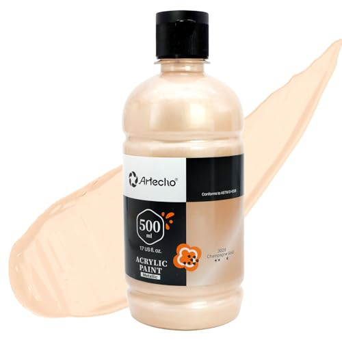 Artecho Champagne Gold Acrylic Paint - Large Bottle 500ml /17oz, Craft Paint for Canvas, Rocks, Wood, Fabric, Ceramic, Non-Toxic