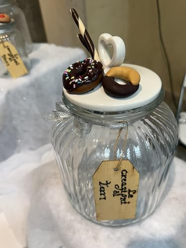 biscottiera di Vetro Decorativo con Tappo in Ceramica, Biscotti in Rilievo, Contenitore Salva Freschezza