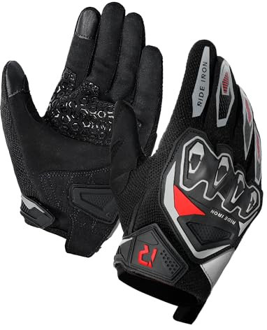 RIDEIRON Guanti moto estivi uomo, Traspiranti, Touch Screen, Protezione nocche, comodi guanti da mountain bike antiscivolo per corse fuoristrada Nero XL