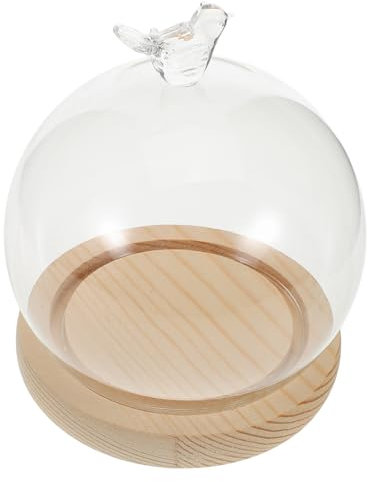 OUNONA Cloche En Verre Transparent En Verre Borosilicaté Avec Socle En Bois Pour DéCoration Diy Protection Anti-PoussièRe 14X12X12 Cm