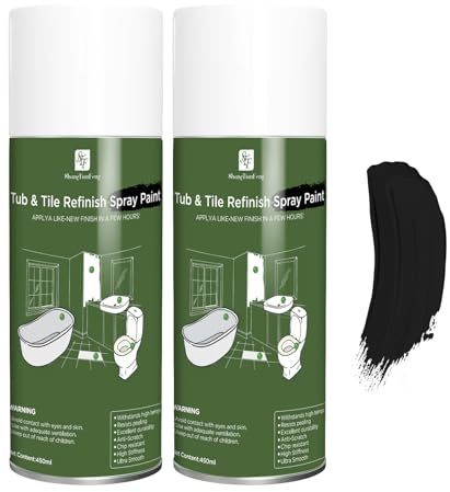 Black Spray Tub and tile Paint 450ml*2 Pack,Bathroom Wallpaper,Bathtub and Tile Spray Ceramic Glass Window Privacy,Electrical appliances,ceramic flowerpot Paint, Kitchen countertop Tile Refinishing Kit, for Porcelain Fiberglass Ceramics, DIY Countertop Paint Kit,for the ceramic, porcelain or fiberglass