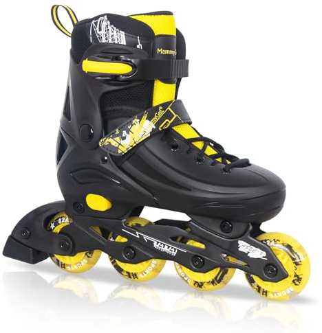 MammyGol Adjustable Inline Skates for Kids Youths Adults, All Wheels Light Up, Indoor and Outdoor Blades Roller Skates for Boys Girls Teen Beginners Yellow
