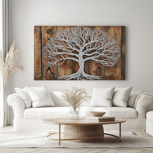 Genérico Textura Madera Decorativos Cuadro Árbol La Vida Abstracto Moderno Cuadro Lienzo Para Salón Dormitorio Comedor Oficina Decoración Pared 160 x 80 cm Sin Marco