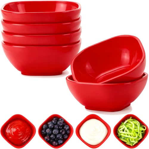 Juego de 6 cuencos irrompibles para salsa de plástico, 4,5 oz, juego de cuencos pequeños para postres, mini cuencos de preparación para guarniciones, ketchup, aperitivos, frutos secos, especias (rojo)