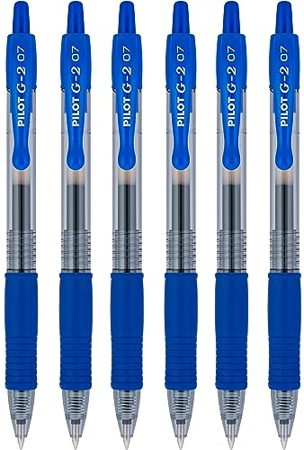 Pilot G2 07 blau fein Retractable Gel Ink Pen Tintenroller 0,7 mm Feder Spitze 0,39 mm Line Breite nachfüllbar bl-g2–7 (6er Pack, blau)