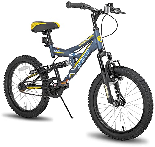 JOYSTAR Contender 20 Zoll Kinder-Mountainbike für Jungen & Mädchen von 7-13 Jahren Kinderfahrrad mit vollgefedertem Stahlrahmen und 1-Gang-Antrieb mit Ständer Blau