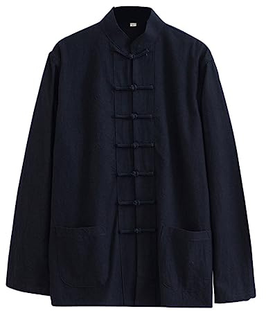 Veste Kung Fu Loose, Tai Chi Uniforme Hommes Chinoise Kung Fu Vêtements Coton Linge de Linge Vêtements Chun, Manches Longues Tang Costume Hanfu Veste Hanfu Couteau D black-6XL