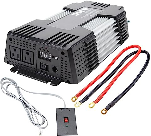Amazon Basics 1000W Car Power Inverter, 12V to AC 110V, Portable, 2 AC Outlets, USB Port, 13.81 x 7.44 x 3.07 inches