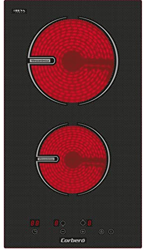 Corberó - Placas Domino Vitrocerámica | CCVG2902D | 2 Fuegos | Capacidad 2900W | Control Touch | Temporizador 99 Minutos | 9 Niveles Potencia | Desconexión Automática de Seguridad | Negro