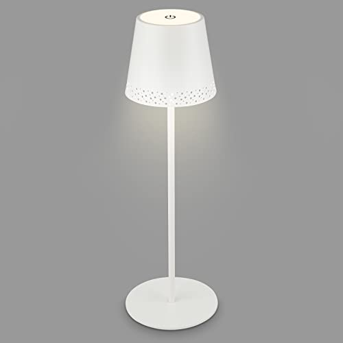 BRILONER - LED Tischlampe kabellos mit Touch, dimmbar in Stufen, höhenverstellbar, Nachttischlampe, Leselampe, LED Lampe, Campinglampe, Tischleuchte, Akkulampe, Outdoorlampe, 38x12 cm, Weiß