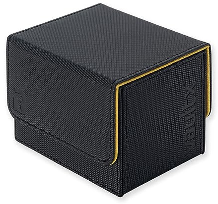 Vault X Trading Card Sideloading Deck Box, 100+ sleeved cards, Premium Exo-Tec Material, Card Holder Storage Box, Detachable Magnetic Lid, for MTG Commander Game, TCG (Black/Yellow)