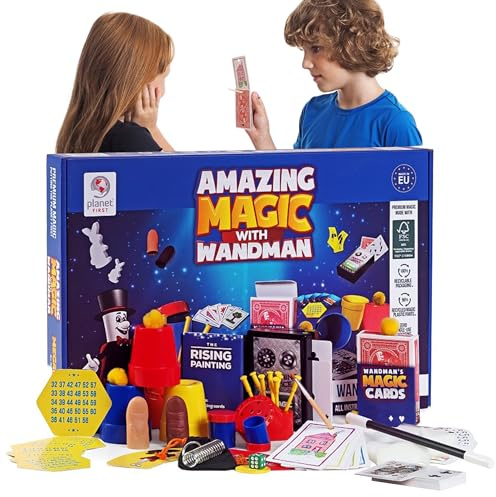 Magic With Wandman – Amazing Magic Tricks for Kids, Easy to Perform with Step-by-Step Instructions - This Eco-Friendly Magic Kit Includes Classic Cups & Balls, Sliding Wand, Card Tricks & Much More