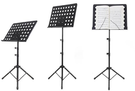 50-165cm höhenverstellbarer Notenständer | Musikständer in Schwarz | Flexibel Neigbare Notenblatthalterung | Orchesterpult - Notenstativ Metall | Notenpult Lochblech Stabil