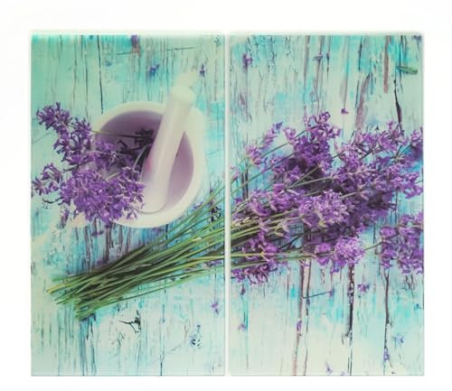 Jocca, Coprifornelli in Vetro Temperato, per Cucina a Induzione, Anti-Spruzzi e Tagliere Resistente, Motivo Lavanda, 30x52 cm