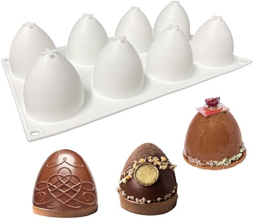 duoyif Stampo in silicone a forma di semicerchio per cioccolato, a forma di mezzo uovo, diametro 56 mm, 8 fori, in silicone, a semicerchio, per dome, mousse, torte, cioccolato, gelatina, 56 x 62 mm (8