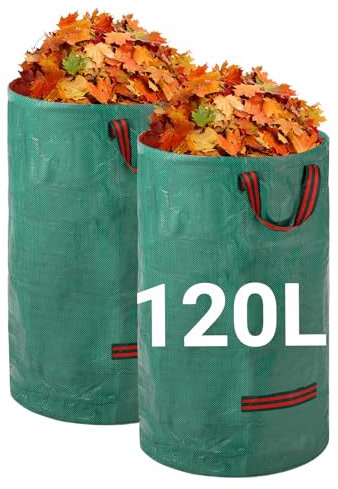 Velway Gartensack 2x120L Gartenabfallsack Laubsack - Stabil Selbststehend mit 4 Griffen, Robust & Wasserdicht - Wiederverwendbar & Faltbar für Grünschnitt, Laub, Rasenschnitt, Gartenabfälle