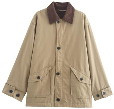BQDCQB Veste en toile large pour femmes - Style grenier - Manches longues - Col à revers en velours côtelé - Tendances de la mode d'automne 2025 - Veste tendance pour l'extérieur, kaki, M