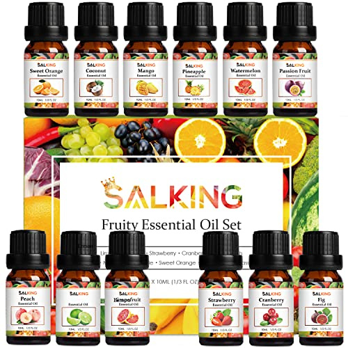 SALKING Ätherische Öle Set, essential oil Duftöl für Diffuser, Preiselbeere, Pfirsich, Erdbeere, Wassermelone, Feige, Kokosnuss, Grapefruit, Limette, Ananas, Mango, süße Orange, Passionsfrucht