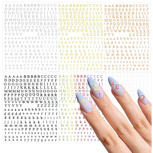 6 fogli autoadesivi per nail art, adesivi per unghie, 6 fogli, decorazione dell'alfabeto inglese