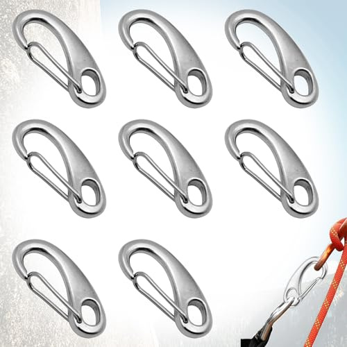 FISH DRAGATE 8 pcs moschettone in acciaio inox 304,moschettoni di bloccaggio con un occhiello,portata massima 100 kg,gancio a scatto per campeggio, viaggi, escursioni all'aperto