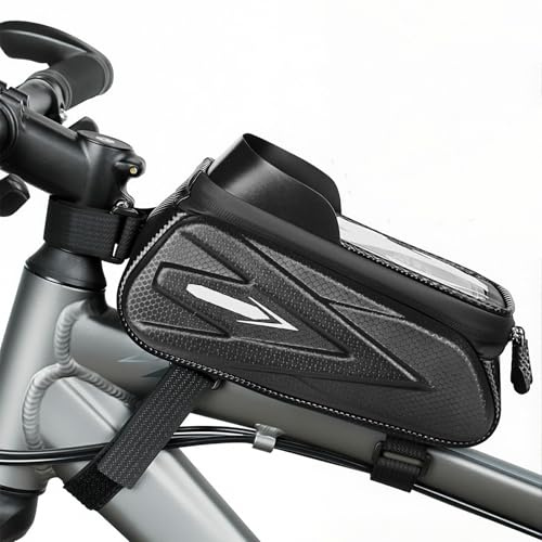 AFNCX Borsa da bicicletta telaio impermeabile, borsa tubolare, borsa da bicicletta, borsa da bicicletta, con parapioggia, accessorio per bicicletta da uomo, compatibile con smartphone sotto i 7''