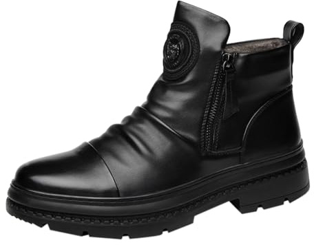 Chaussures à enfiler en cuir pour homme - Chaussures d'extérieur avec fermeture éclair - Chaussures d'hiver montantes - Couleur unie - Chaussures d'entraînement classiques confortables pour homme