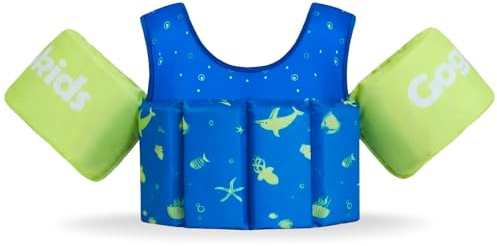 Gogokids Kids Float Swim Vest with Non-Inflatable Armbands - Children's Wearable Adjustable Buoyancy Swimming Jackets, Soft & Elastic Fabric Pool Floaties - Suitable for Ages 2-6 (15-30kg) Boys Girls