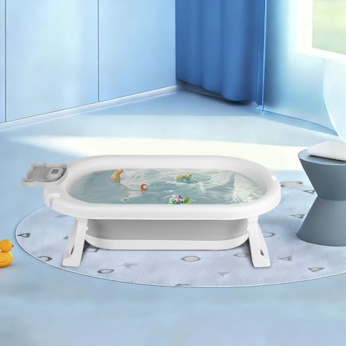 Piscina infantil de PP + PTE antideslizante bañera plegable para bebés que ahorra espacio para recién nacidos (oso) 43 x 18 x 86 cm - gris