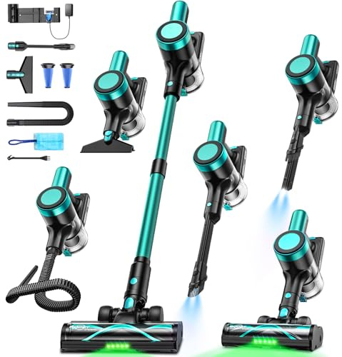 Cordless Vacuum Cleaner,58kPa/10-in-1 Stick Vacuum with 29-inch Hose and LED Lighting Brush,50Mins Runtime Vacuum Cleaner for Home,Self-Standing Vacuum with Anti-Tangle Brush for Pet Hair/Carpet/Floor