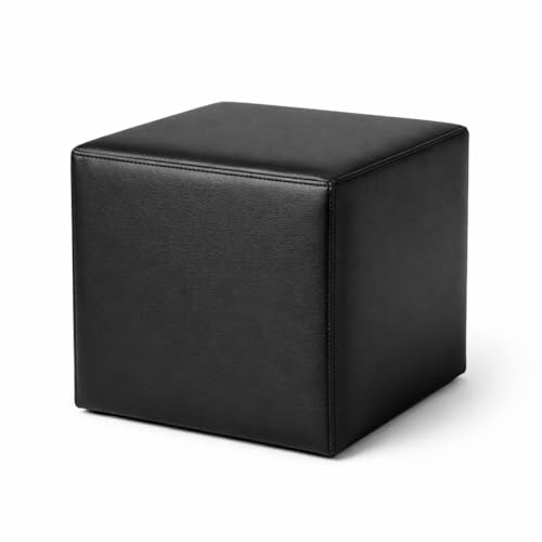 DREAMLAYER Faux Leather Pouffe Ottoman Footstool – Handmade Cube Seat with Firm Recon Foam Filling, Zipped Cover, Floor Cushion for Living Room, Bedroom & Office, UK Made (Black, 30 x 30 x 30cm)