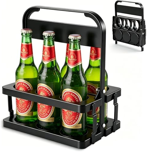 Portabotellas para 6 botellas, botella de cerveza aislada, soporte para cerveza, plástico, cesta plegable, cesta para bebidas, cesta de 32 x 23 x 28 cm, cesta para botellas con asa, portacerveza