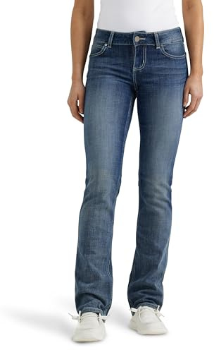 Wrangler Womens Western Mid Rise Stretch Straight Leg Jeans, Dark Indigo, 11 1 US