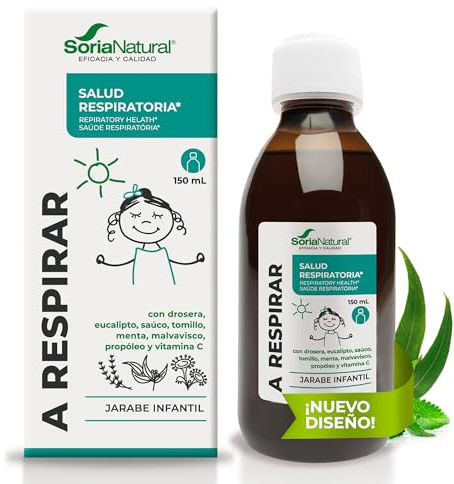 Soria Natural A Respirar Bien Jarabe Infantil - Propóleo, Tomillo, Eucalipto, Manzana, Drosera, Menta, Malvavisco - Jarabe Niños para la Salud Respiratoria, Alivio de Congestión y Tos - 150ml
