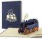 Lokomotive als Pop Up Karte als Geschenk oder Geburtstagskarte für Dampflok-Liebhaber, Glückwunschkarte in 3D, Bahn Geschenkidee, Karte zum Geburtstag, Reisegutschein, Bahnreise, begeistert T09