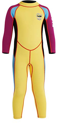 DIVE & SAIL Boys 2.5mm Neoprene Diving Wetsuit Thermal Long Sleeve UV Protection Full Stretch Swimsuits Sunsuit Yellow XXL