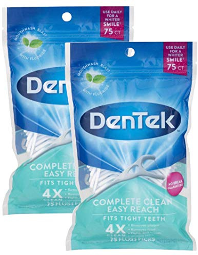 DenTek - Komplett ren tandtråd plektrum - 75 per paket - enkel räckvidd - 2-pack