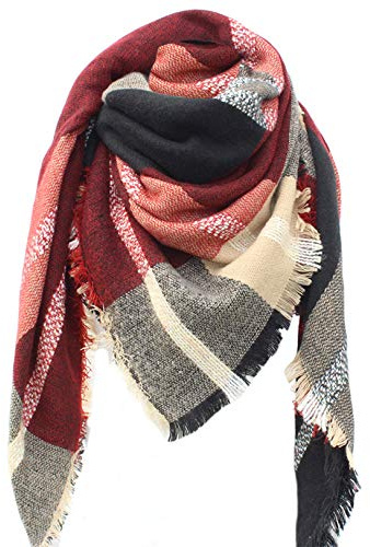 Femme châle écharpe étole Foulard Pashmina Bakicey Echarpe a Carreaux Laine Mode Etole Plaid Foulard Oversize Shawl Cardigan Cachemire Chaud Automne Hiver Manteau Tricot Ponchos et Capes140x140cm (15)