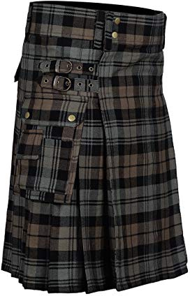 Scottish Designer Tartan Utility Kilts for Men 8 Yard 13oz Kilt (Black Watch Weathered Tartan, Belly Button Measurements 40