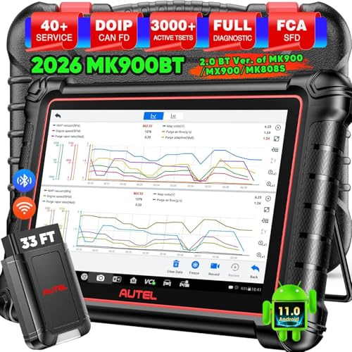 Autel MaxiCOM MK900BT Diagnostic Tool, 2026 MK900-BT 8in Up of MK900 MK808S MK808BT MX808S MK808Z, Bidirectional Scanner as MP900 MX900, 3000+ Active Tests, 40+ Service, CAN-FD&DOIP, All System, OS11