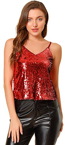 Allegra K Camisola Brillante con Lentejuelas para Mujer Cami Top Festa
