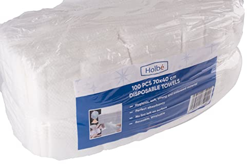 HOLBÉ Einweghandtücher, 70 x 40 cm, geprägtes Material mit Viskoseanteil, ideal für Friseure, Friseure, Schönheits- und Spa-Zentren, 55 g/m², 100 Stück