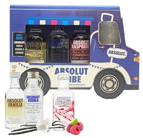 Absolut Vodka Vibe Gift Set - Flavoured Vodka Including Raspberry, Original & Vanilla Vodka 3x5cl Miniature Alcohol Bottles. Perfect for Stocking Fillers orChristmas Gifts for Men