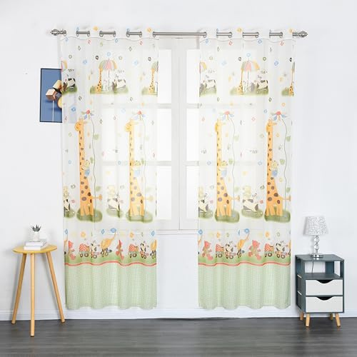 Dalina Textil - Cortinas Infantiles Niño Transúcido Dos Paneles de 140x260cm- Cortinas Visillos Juveniles Animales para Habitación Sala de Estar 2 Piezas Patrón Infantiles Jirafa