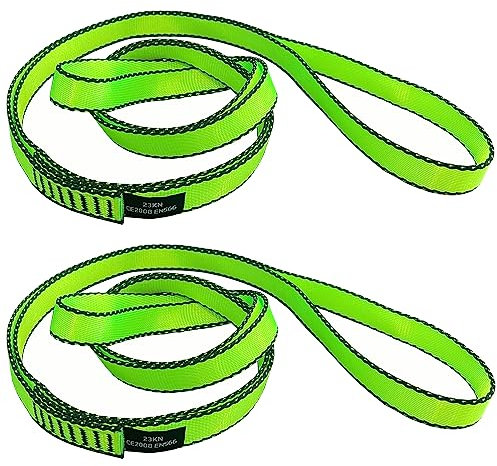 CAPARK 18MM Nylon Climbing Slings Runners 23 kN Strong Webbing Straps for Rock Climbing, Rappelling, Swing, Yoga Hammock etc (2PCS Green, 24inch/60cm)