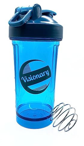 Visionary Protein Shaker Bottle| Sustainable and BPA Free To-Go 18 Oz Classic Workout Clear Shaker Bottle| Top-Rack Dishwasher Safe (Blue)